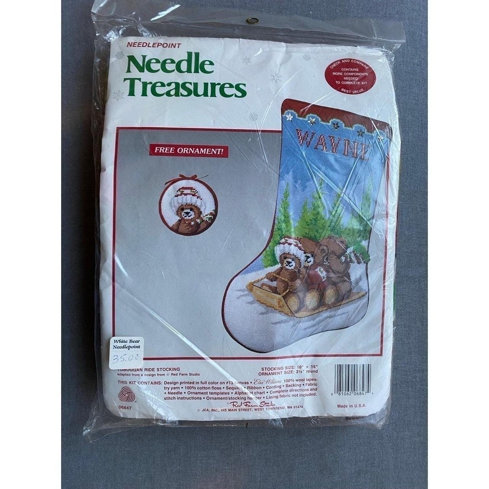 Needle Treasures DIY Sewing Cross Stitch Toboggan Ride Stocking NOS USA MA Vtg